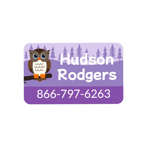 rectangle iron-on clothing labels forest animals purple