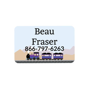 rectangle iron-on clothing labels train purple