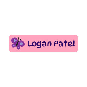 small rectangle name labels butterfly pink