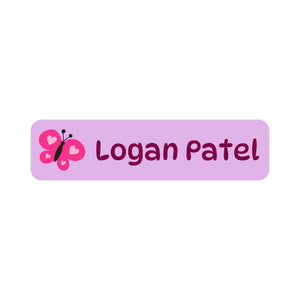 small rectangle name labels butterfly purple