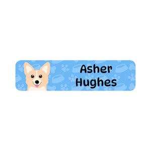 small rectangle name labels dogs blue