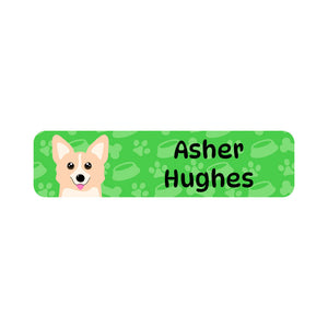 small rectangle name labels dogs green