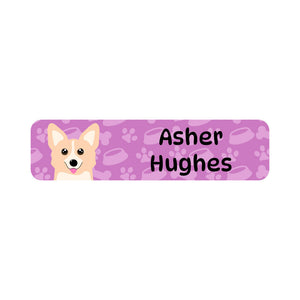 small rectangle name labels dogs purple