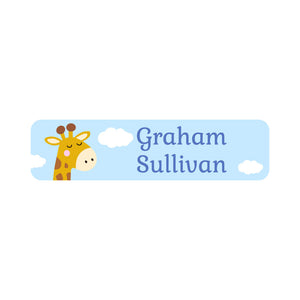 small rectangle name labels giraffe blue