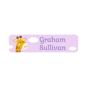 small rectangle name labels giraffe purple