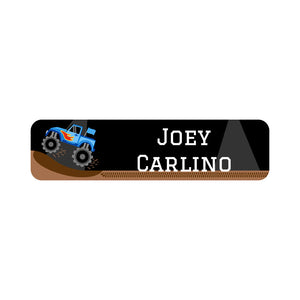 small rectangle name labels monster truck blue