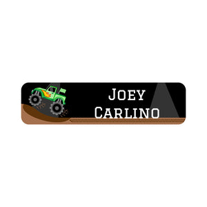 small rectangle name labels monster truck green