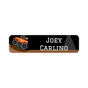 small rectangle name labels monster truck orange