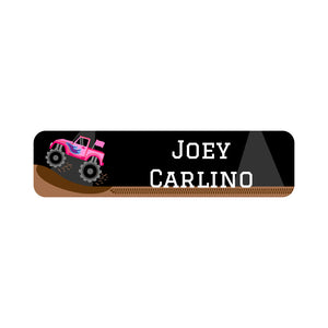 small rectangle name labels monster truck pink