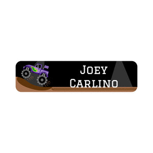 small rectangle name labels monster truck purple