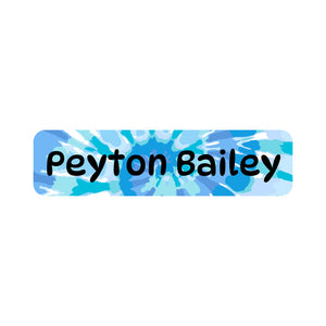 small rectangle name labels tie-dye art blue