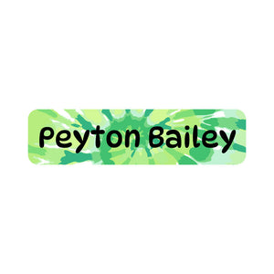 small rectangle name labels tie-dye art green