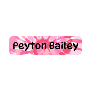 small rectangle name labels tie-dye art pink