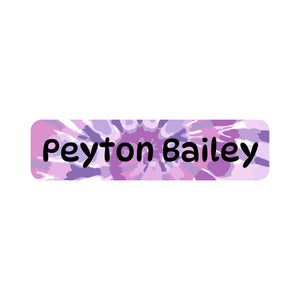 small rectangle name labels tie-dye art purple