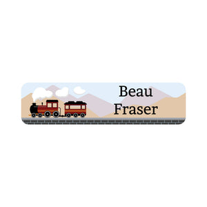 small rectangle name labels train maroon