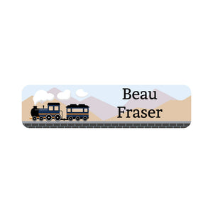 small rectangle name labels train navy