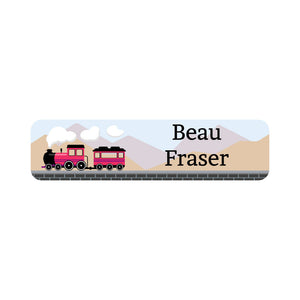 small rectangle name labels train pink