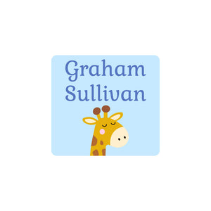 square clothing labels giraffe blue