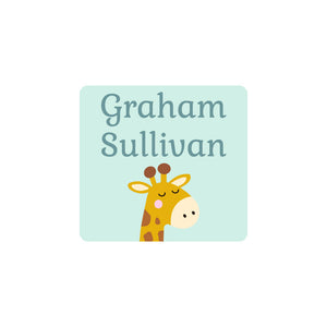 square clothing labels giraffe green