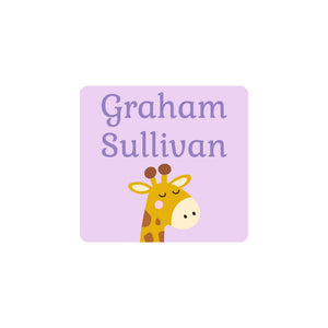 square clothing labels giraffe purple