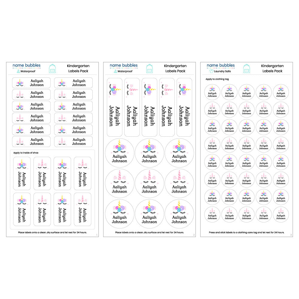 Kindergarten Labels: Unicorn Kindergarten Labels Pack